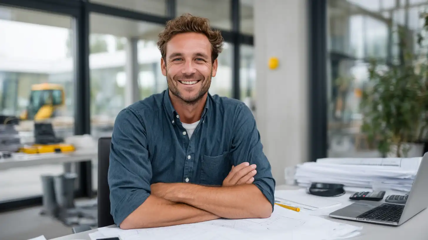 Mitarbeiter im Galaubau im Büro bei der Kalkulation